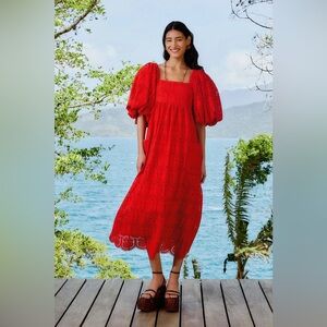 FARM RIO Red Pineapple Eyelet Maxi Dress